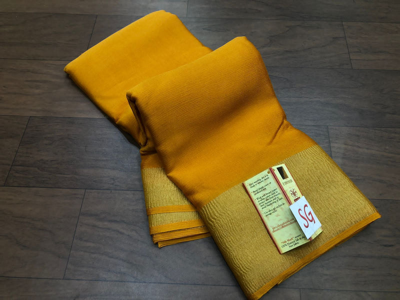 Mustard Wrinkle Mysore Crepe Silk Saree