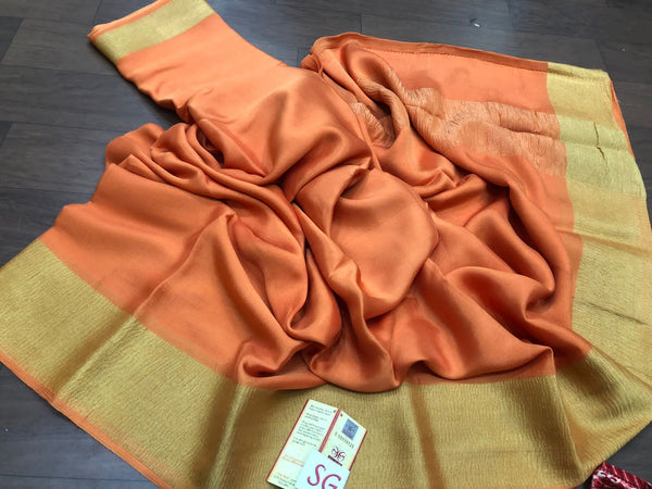 Peach Wrinkle Mysore Crepe Silk Saree