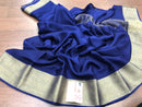 Navy Blue Wrinkle Mysore Crepe Silk Saree
