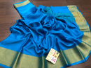 Blue Wrinkle Mysore Crepe Silk Saree