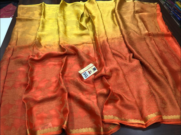 3D Colour Dying Wrinkle Mysore Crepe Silk Saree