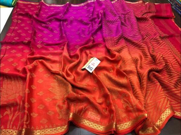 3D Colour Dying Wrinkle Mysore Crepe Silk Saree