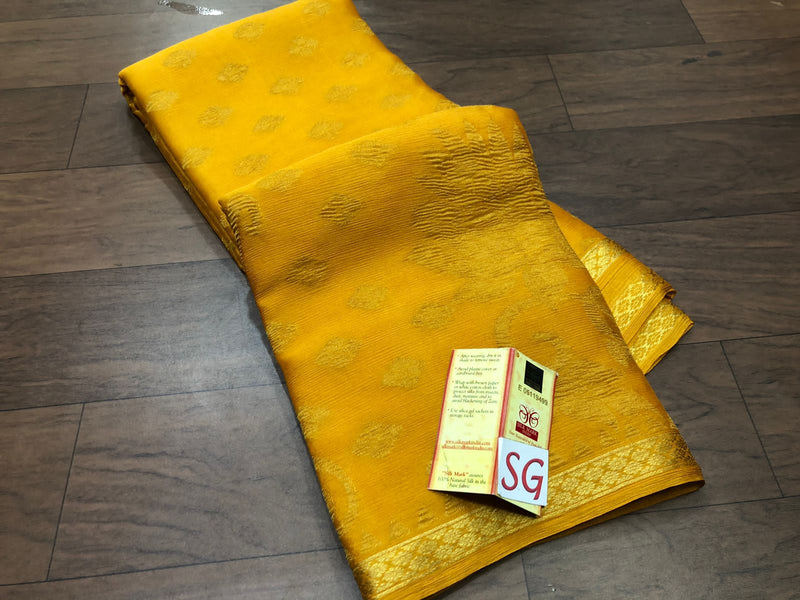 Mustard Wrinkle Mysore Crepe Silk Saree