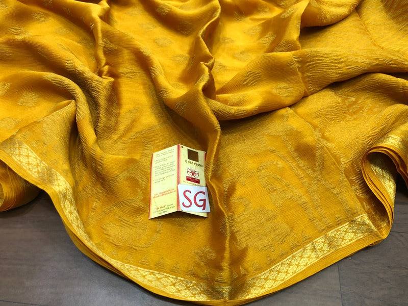 Mustard Wrinkle Mysore Crepe Silk Saree