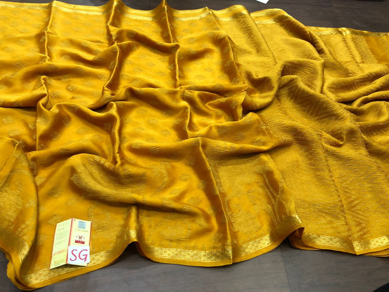 Mustard Wrinkle Mysore Crepe Silk Saree