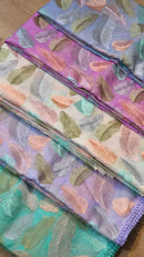 Catalogue - Unique Leaf Embroidery Design Organza Sarees with crochet Lace