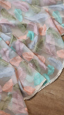 Catalogue - Unique Leaf Embroidery Design Organza Sarees with crochet Lace