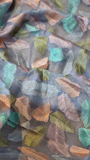 Catalogue - Unique Leaf Embroidery Design Organza Sarees with crochet Lace