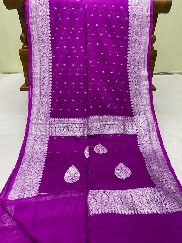 Purple Pure Chiffon Saree