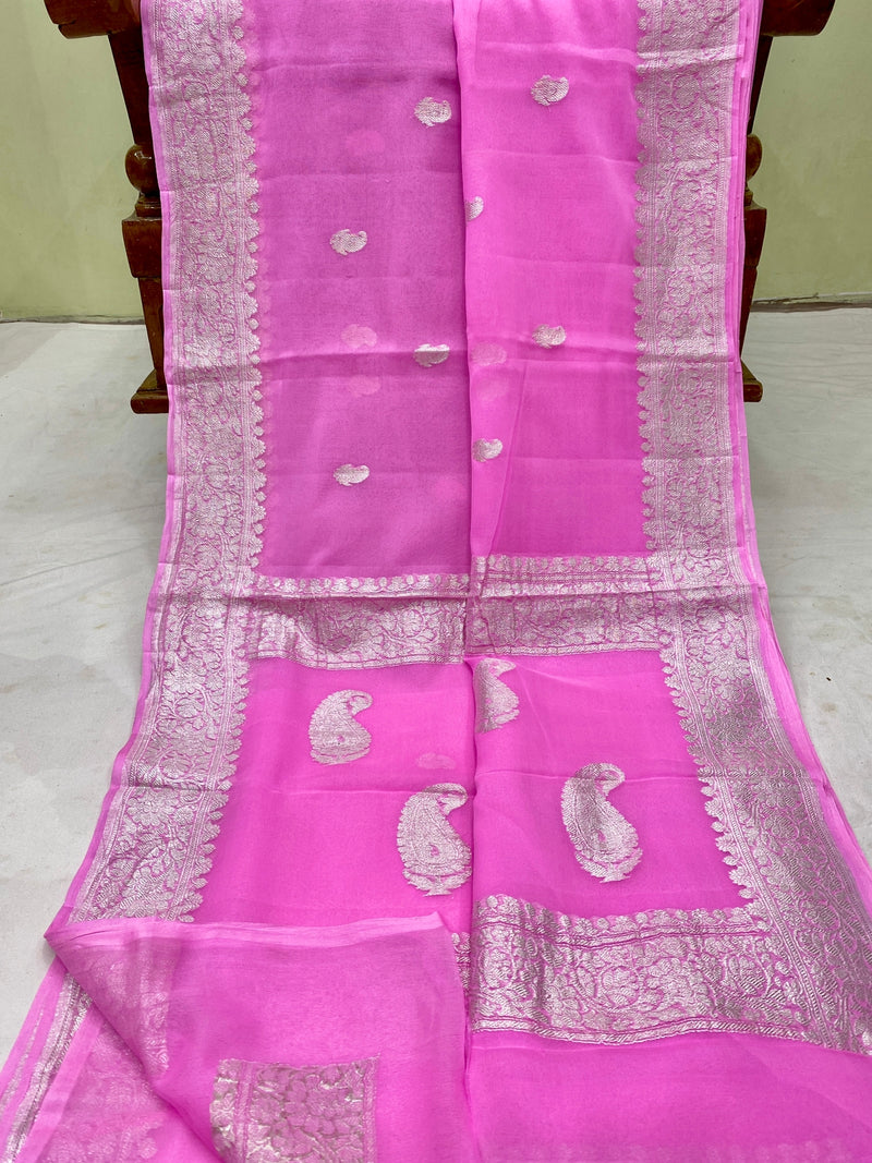 Pink Pure Chiffon Saree