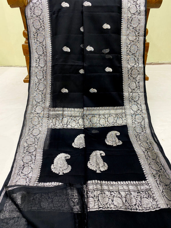 Black Pure Chiffon Saree