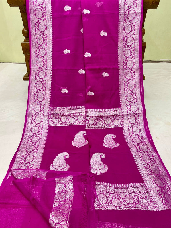 Majentha Pink Pure Chiffon Saree