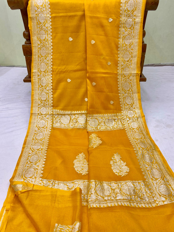 Mustard Pure Chiffon Saree