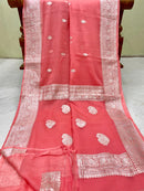 Peach Pink Pure Chiffon Saree