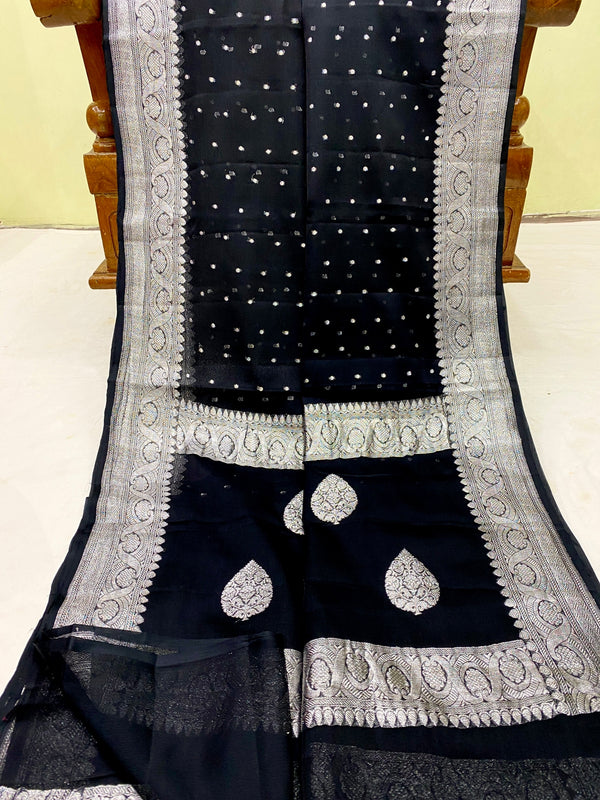 Black Pure Chiffon Saree