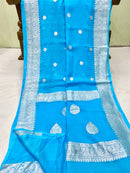 Blue Pure Chiffon Saree