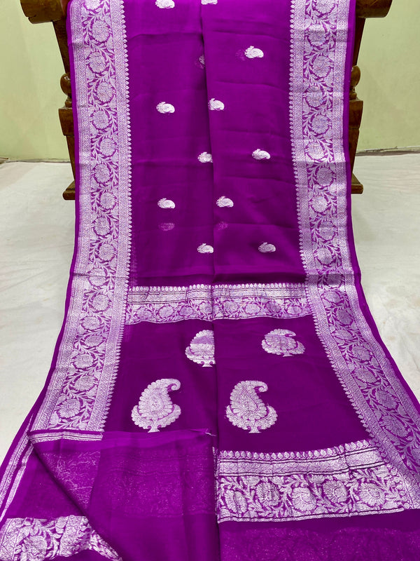 Purple Pure Chiffon Saree