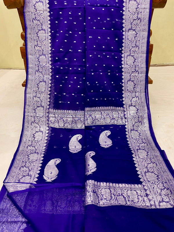 Navy Blue Pure Chiffon Saree