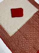 Half White Pure Banarasi Khaddi Georgette Silk Saree