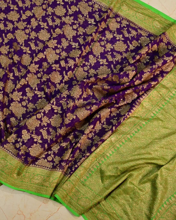 Purple Khaddi Georgette Silk Saree