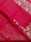 Pink Organza Saree With Multi Floral Embroidery Border & Special Tassels