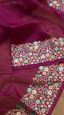 Majentha Pink Organza Saree With Multi Floral Embroidery Border & Special Tassels