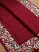 Maroon Organza Saree With Multi Floral Embroidery Border & Special Tassels