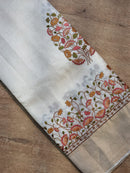 Half White Tussar Silk Embroidery Pichwai Border Butta  Saree with Special Tassels