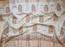 Half White Tussar Silk Embroidery Pichwai Border Butta  Saree with Special Tassels