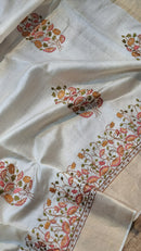 Half White Tussar Silk Embroidery Pichwai Border Butta  Saree with Special Tassels