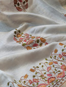 Half White Tussar Silk Embroidery Pichwai Border Butta  Saree with Special Tassels