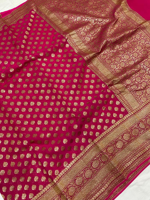 Pink Banarasi Khaddi Georgette Silk Saree