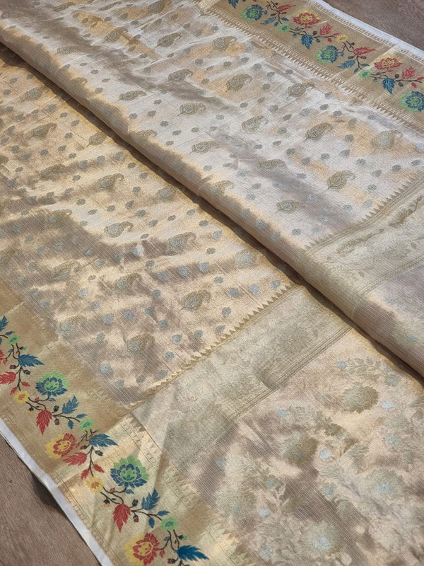Pure Banarasi  Double Tissue Silk Paithani Border Buti Saree