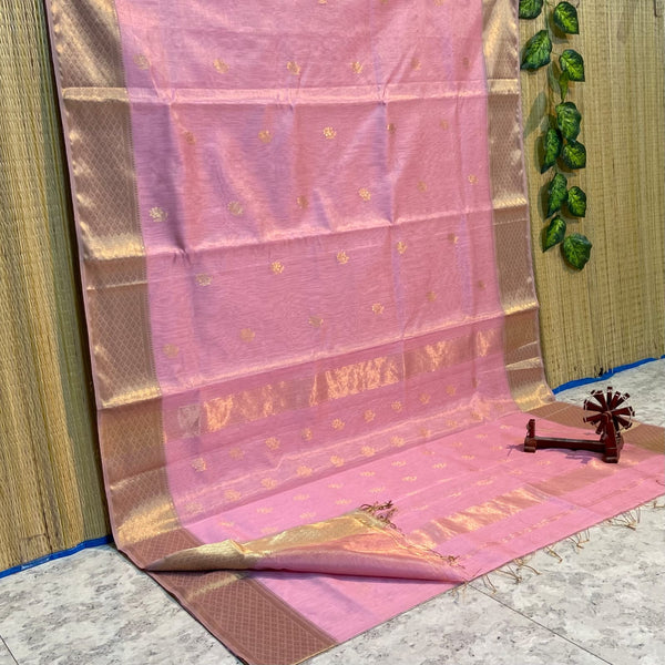 Maheshwari Tissue Silk Cotton Sarees with Rose Butta