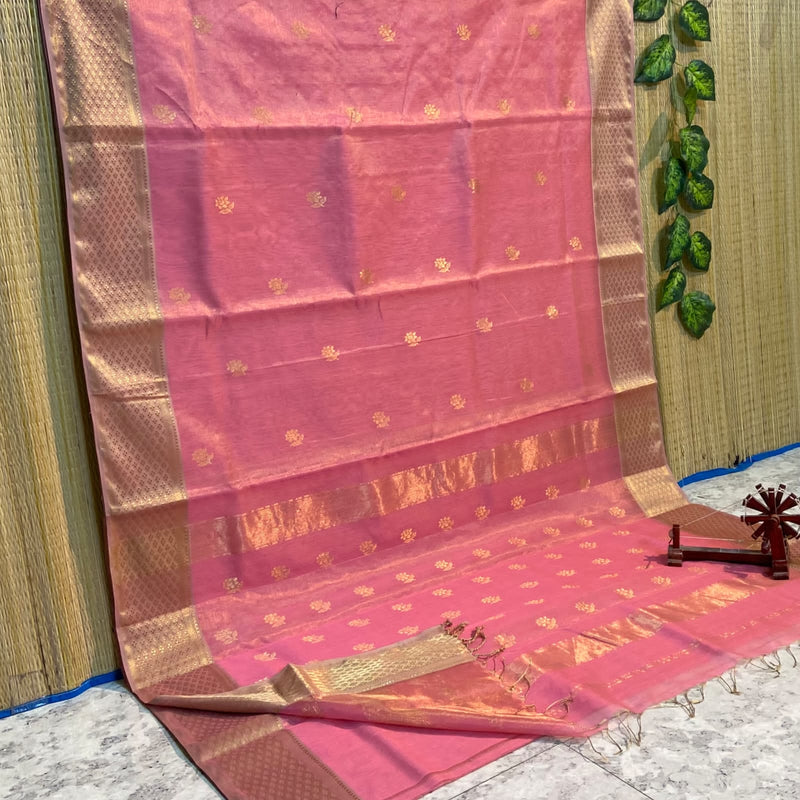 Maheshwari Tissue Silk Cotton Sarees with Rose Butta