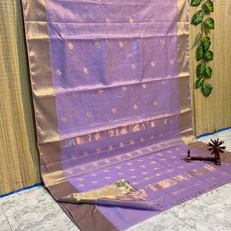 Maheshwari Tissue Silk Cotton Sarees with Rose Butta