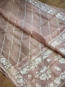 Pink Organza Saree With Parsi Gara Embroidery Border