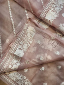 Pink Organza Saree With Parsi Gara Embroidery Border