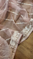 Pink Organza Saree With Parsi Gara Embroidery Border