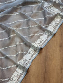 Blue Organza Saree With Parsi Gara Embroidery Border