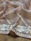 Pink Organza Saree With Parsi Gara Embroidery Border