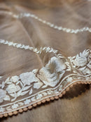 Pink Organza Saree With Parsi Gara Embroidery Border
