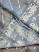 Blue Organza Saree With Parsi Gara Embroidery Border