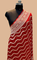 Red Pure Khaddi Georgette Silk Saree