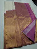 Milky White Cream Shade & Pink Korvai Raising Temple Border Kanchipuram Silk Saree