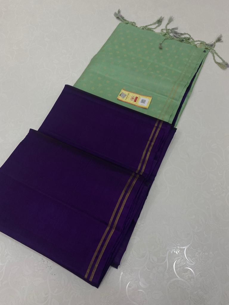 Purple Plain Soft Silk Saree with Contrast Designer Pallu & Blouse