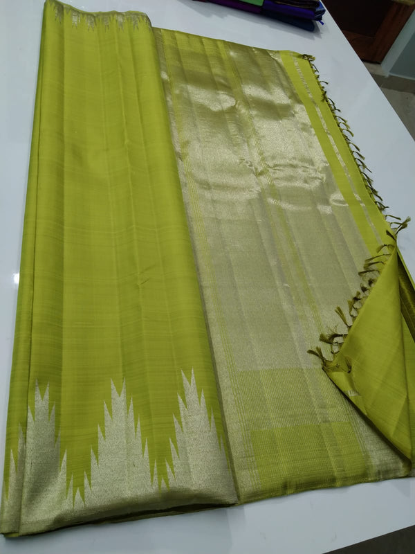 Yellowish Green Temple Border Kanchipuram Silk Saree