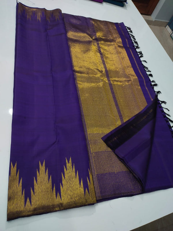 Navy Blue Temple Border Kanchipuram Silk Saree