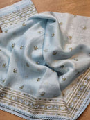 Blue Organza Saree with Embroidery Border