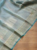 Blue Banarasi Kora Silk Saree with Lehariya Tie & Dye Pattern